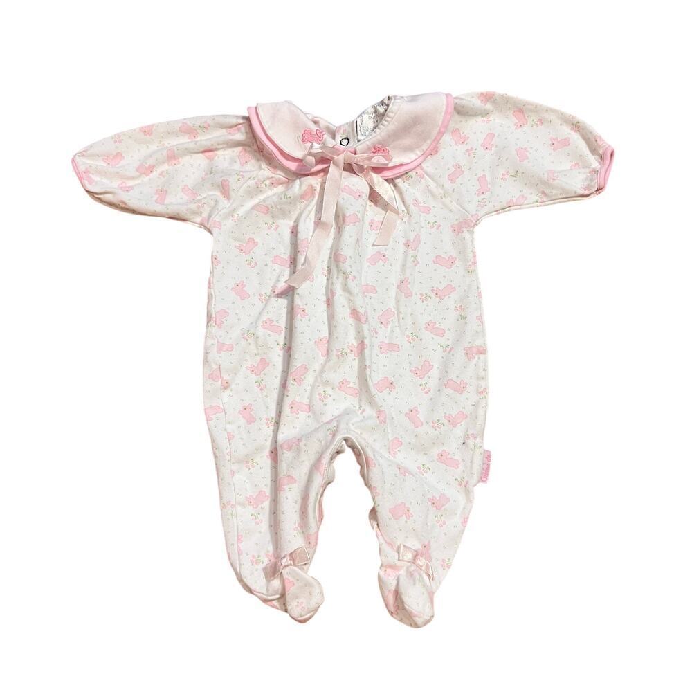 Creme De La Creme Baby Girl Bunny Footed Outfit Size 9 Months Embroidered Ribbon
